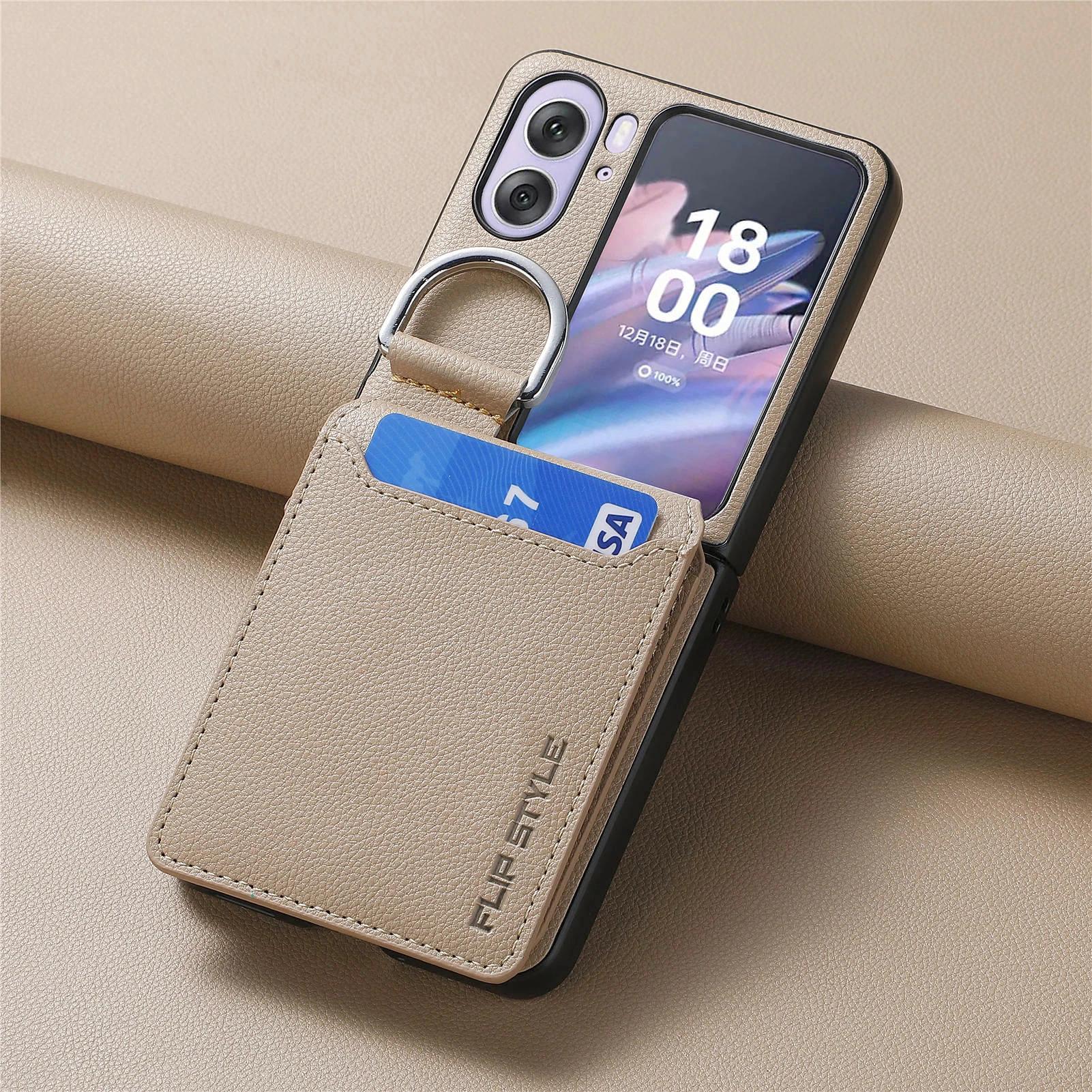 

Magnetic Ring Holder Wallet Cards Solt Phone Case For OPPO Find N2 Flip 5G CPH243 findn2flip Kickstand Vertical Leather Cover OPPO Find N2 Flip хаки