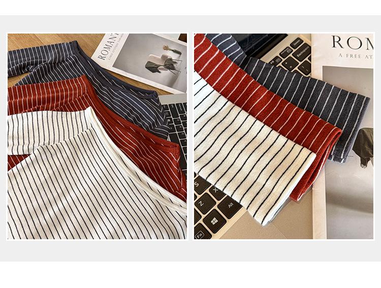 Chic Spicy Girl Striped One-Shoulder Slim Long-Sleeve Top – Women's Autumn/Winter Korean Style