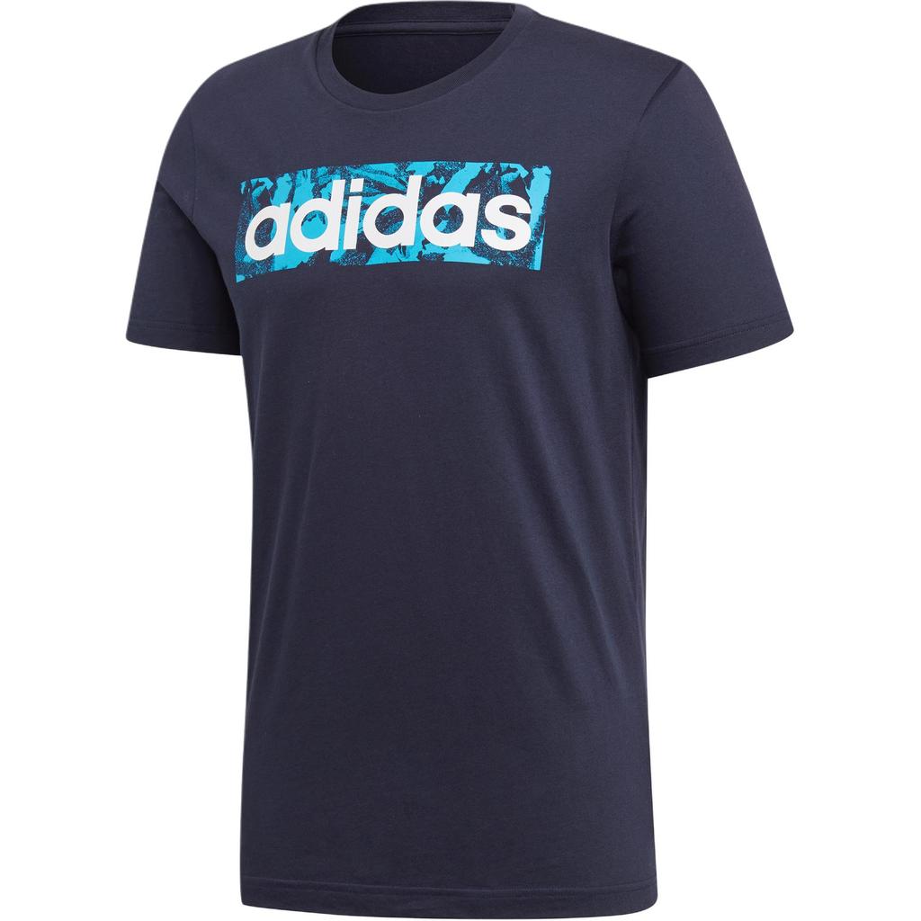 Adidas Essential Linear AOP Box Letter Round Neck Comfortable Versatile Short Sleeve T-Shirt Men T-Shirts Navy-Blue DV3045