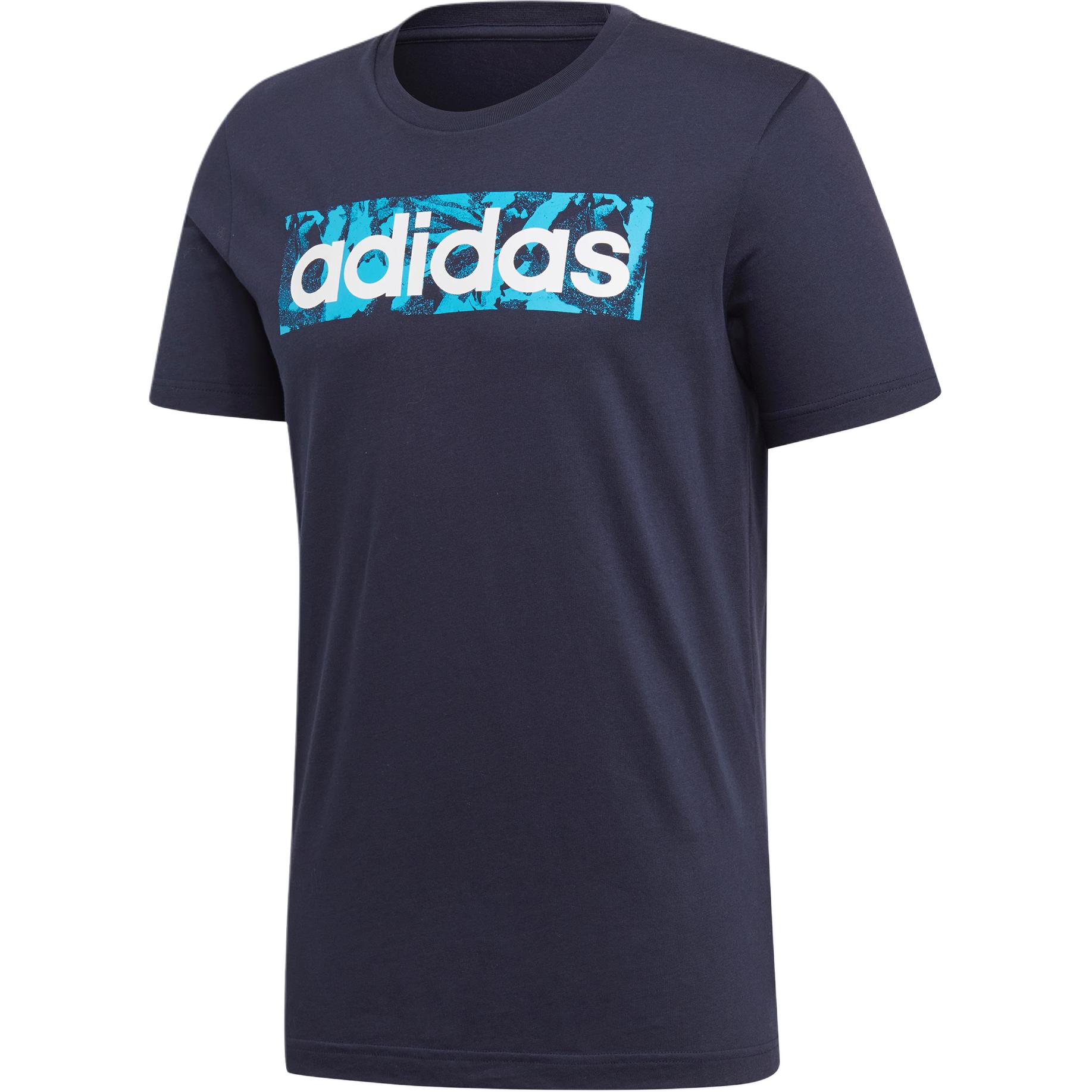 

Adidas Essential Linear AOP Box Letter Round Neck Comfortable Versatile Short Sleeve T-Shirt Men T-Shirts Navy-Blue DV3045 M