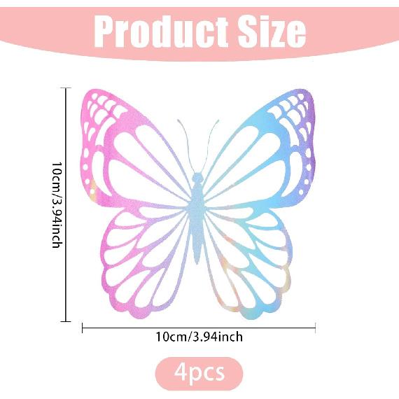 4Pcs Butterfly Car Decals Stickers Hologram Vinyl Waterproof Butterflies Sticker Decoration for Car Motorcycle Helmet Window Home Decor