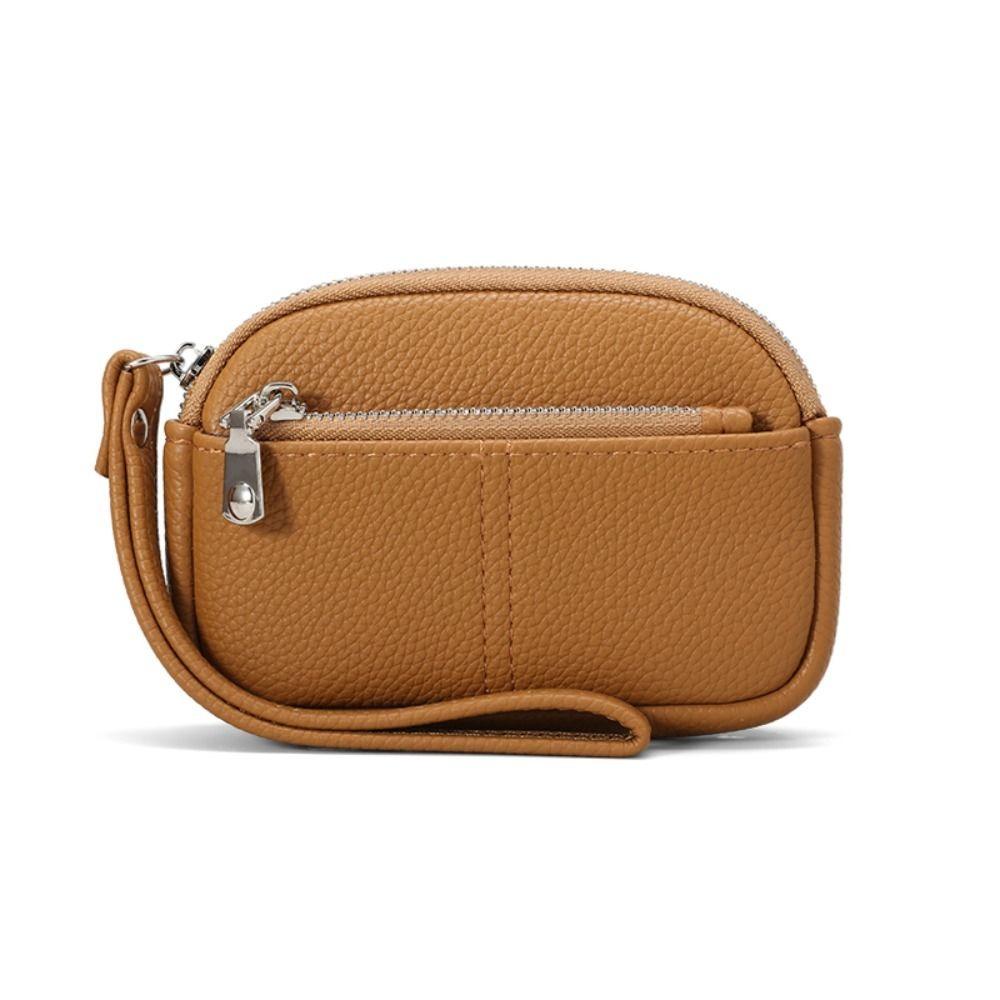 Fashion PU Leather Women Mini Wallet Solid Color Storage Bag Students Coin Purse Large Capacity Zipper Wrist Key Bag Zipper