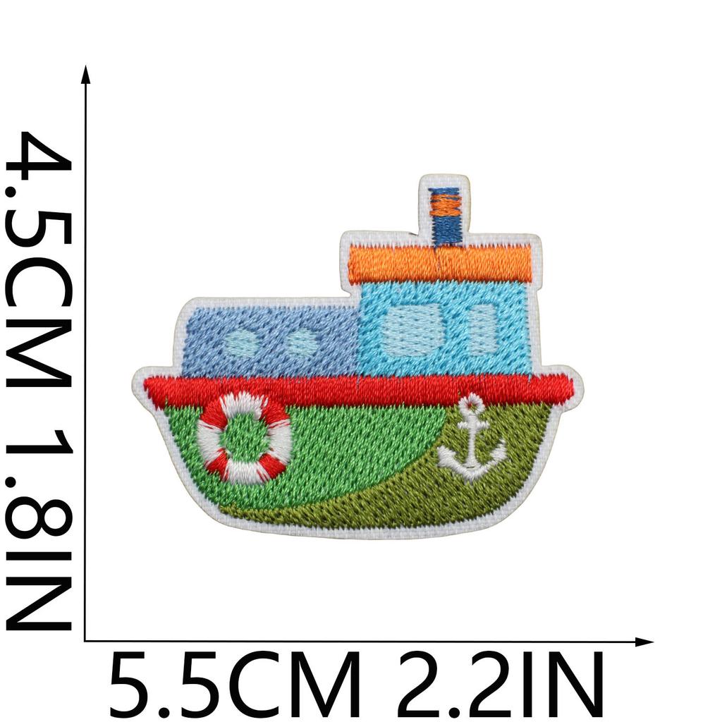 Cute Little Ship Embroidery Cloth Sticker Hot Air Balloon Patch Sticker Children'S Clothing Embellishment Traffic Lights Car Computer Embroidery Label