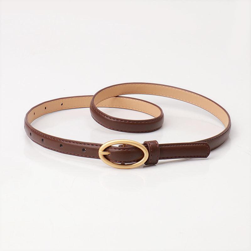 New Women's Fresh Thin Belt - Dopamine Oval Buckle, Fashionable & Versatile for Dresses