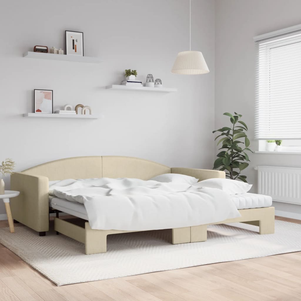Vidaxl Sofa Rozsuwana Z Materacami, Kremowa, 100X200 Cm, Tkanina