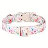 1Pc Adjustable Dog Collar, Fresh White Pink Floral Print, Durable Polyester Material