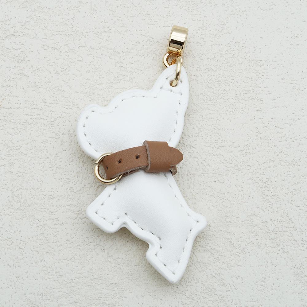 Handmade French Bulldog Genuine Leather Keychain with Anti-Lost Woven Rope Lanyard.