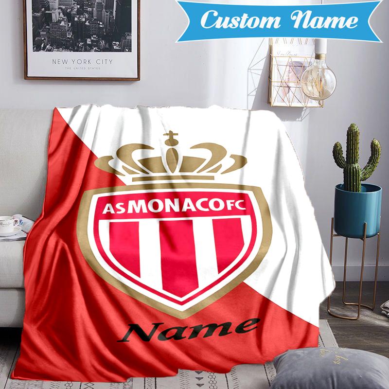 Custom Name Monaco Football Crest Blanket Lightweight Ideal Bedding Blanket Perfect for Travel, Camping, Living Rooms, Sofas, Christmas Gift