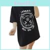 Damen Mädchen Lustiges Kurzarm Mond Katze Print Punk Gothic Lässiges Oberteil Bluse