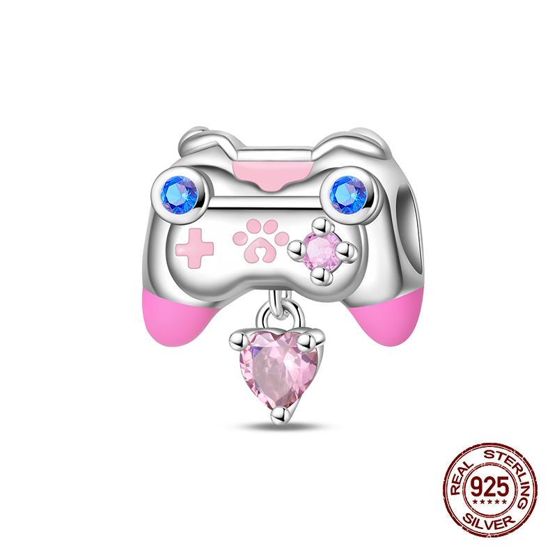 Fit Original Copper Charms Beads Game Console Headphones Pink Charms For Women Fine Diy Birthday Jewelry Gifts