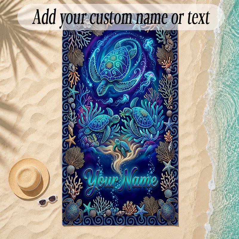 Mermaid Theme Soft Beach Towel Personalized Custom Name Text Towel Portable for Beach Pool Travel