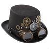 Novelty Steampunk Gears Top Hats Unisex Black Accessories Gothic Rivet Dance Hat Goggles for