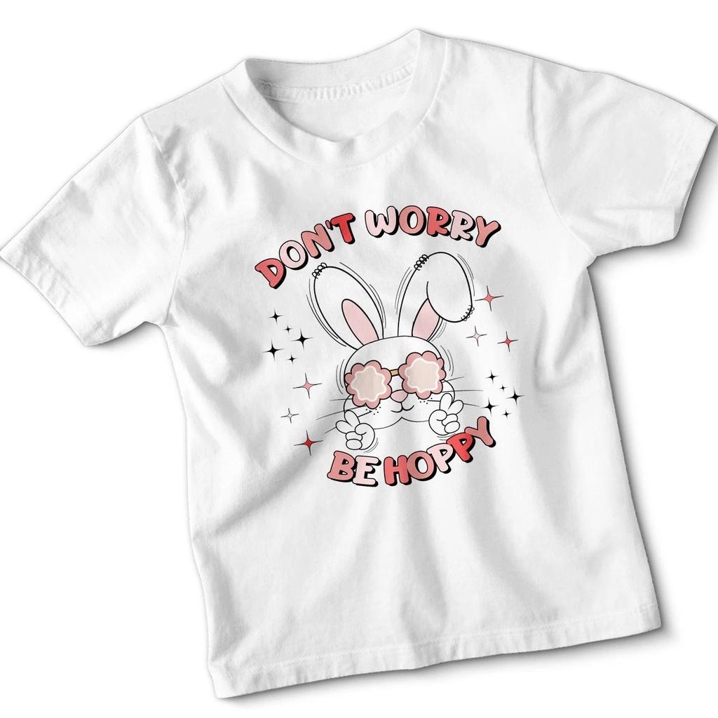 Don'T Worry Be Hoppy Bunny Kids Tshirt Easter Shirt