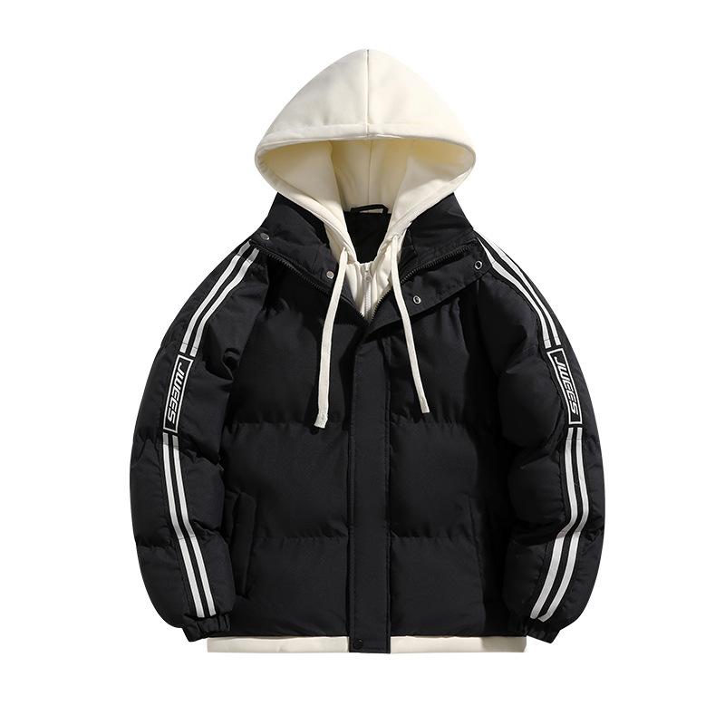 

Data contrasting colors American retro parallel bars striped splicing cotton jacket high-end men s and women s fake two pieces wide XS чорний