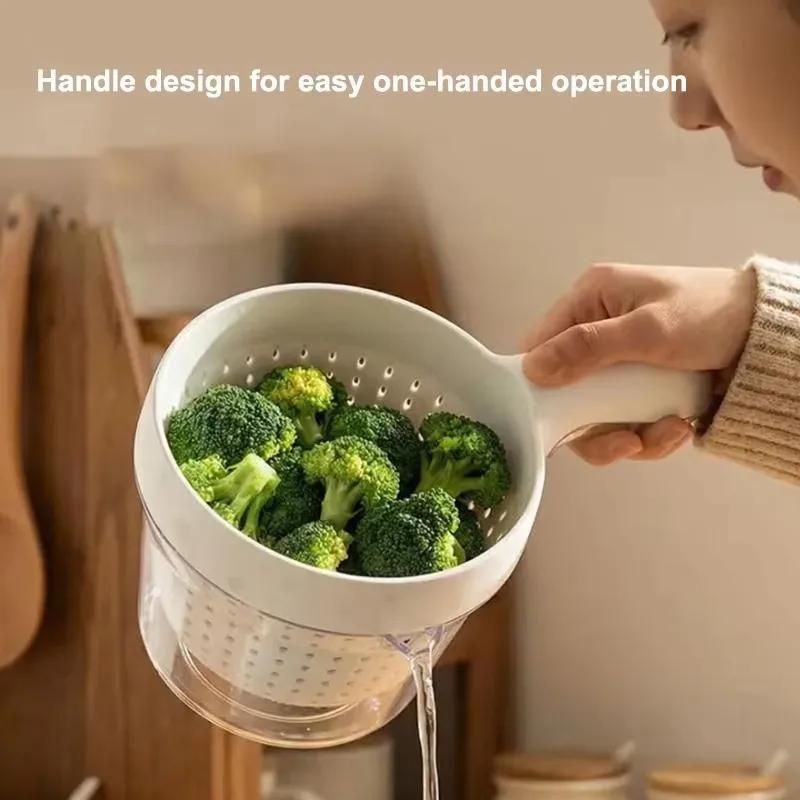 2 in 1 Vegetable Fruit Cleaning and Drainage Basket Cleaning Basket Folding Water Filter Net Kitchen Gadgets Detachable