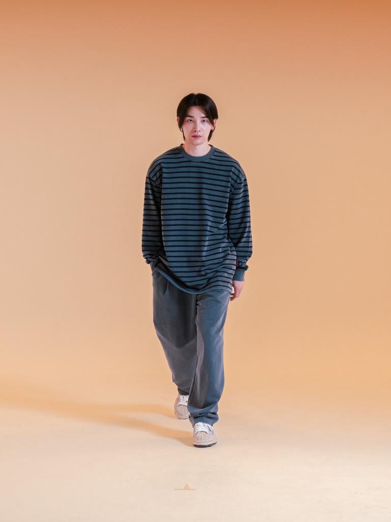 PSSHOPPER Pigment Stripe Long Sleeve [Navy]
