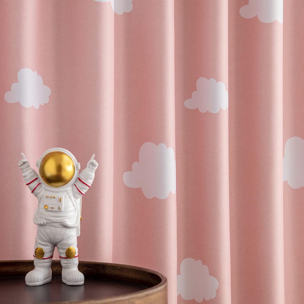 Cute White Cloud Curtains for Blackout Thermal Perfect for Rooms and Set of 150cm Wide x 130cm Long Kids' Rooms, Curtains, Triple-Layer Weave,