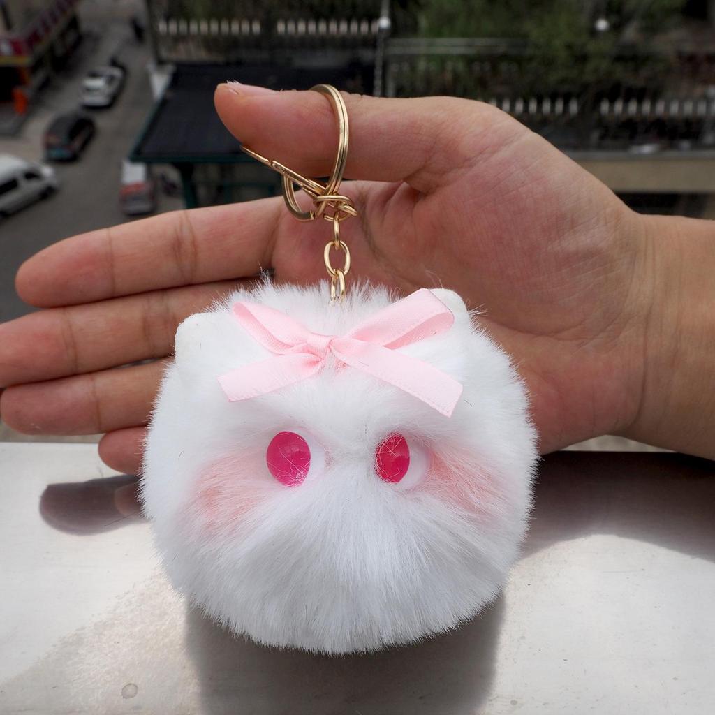 Rex Rabbit Fur Bow Cat Pendant Keychain Kitten Ornament