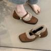 Fashion Coarse Heel Bag Head Mary Jane Shoes 2025 New French Temperament Elegant Suede Word Plush Lazy Fluffy Shoes