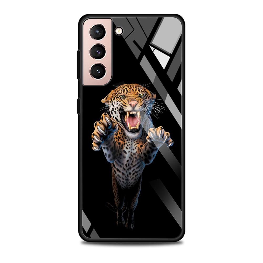 Tempered Glass Case For Samsung Galaxy S22 S20 S21 FE S10 S9 S8 Plus Ultra S10Lite Wolf Dog Cat Bird Lion Tiger Animal Shell