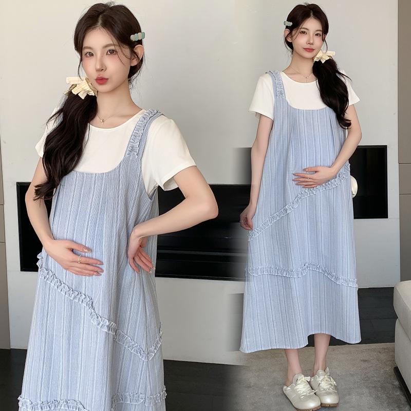 2026 Summer Petite Maternity Korean Style Loose Slimming Two-Piece Vest Dress