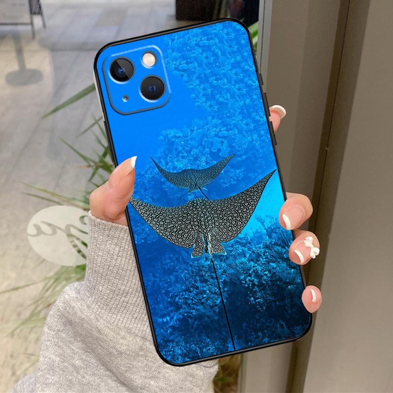 Animal Manta Ray Case For iPhone 13 11 14 12 15 16 Pro Max Plus XR X XS Max 12 13 Mini Soft Cover