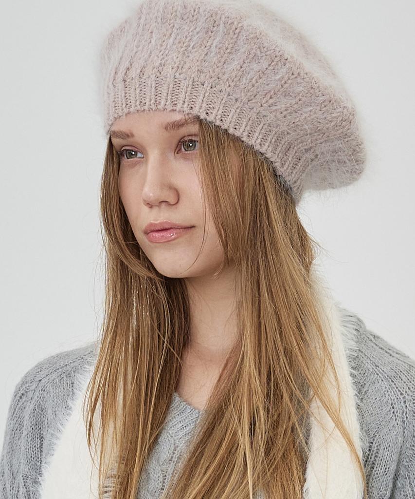 THE-ABON Basic Angora Baskenmütze Hellgrau