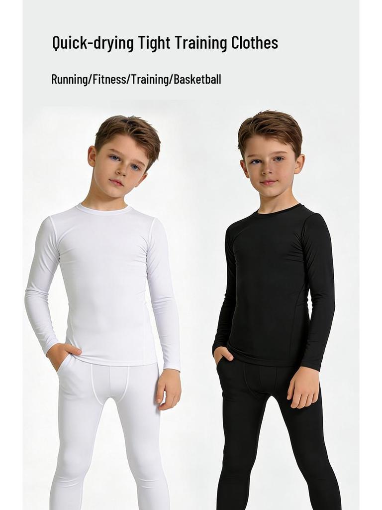 Children's Autumn-Winter Quick-Dry Compression Set: Breathable Long-Sleeve Top & Pants for Men's Sports, Fitness, and Running.