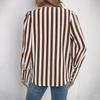 Women's Summer V-neck Single-breasted Cardigan Striped Contrasting Color Long-sleeved Women's Shirt
