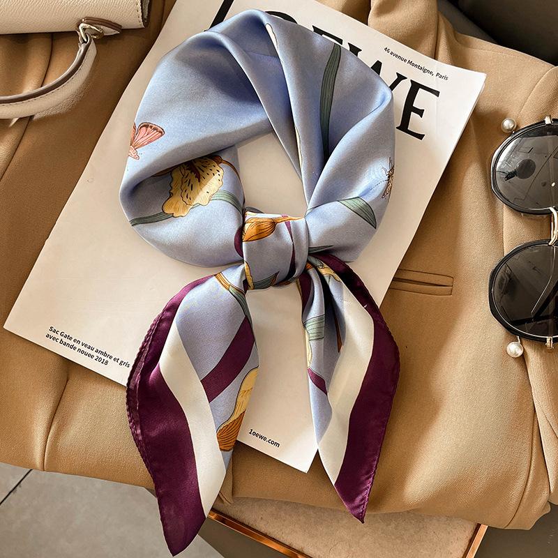 Elegant Floral Scarf for Lady Fashion Square Silk Neck Kerchief Bandana Foulard Soft Hairbands Women  New Bufanda