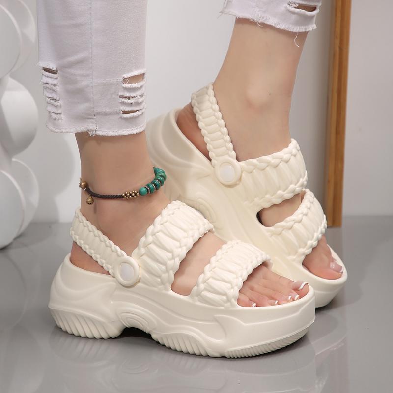 Fashion Solid Chunky Platform Soft Eva Cloud Sandals Women Wedge High Heels Sandals Casual Back Strap Non Slip Height Increasing Shoes