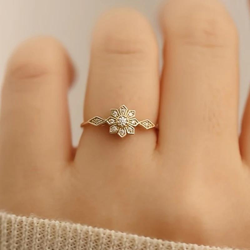 Gold Color/Silver Color Dainty Flower Ring for Women Exquisite Wedding Party Gentle Fancy CZ Charming Accessories Jewelry