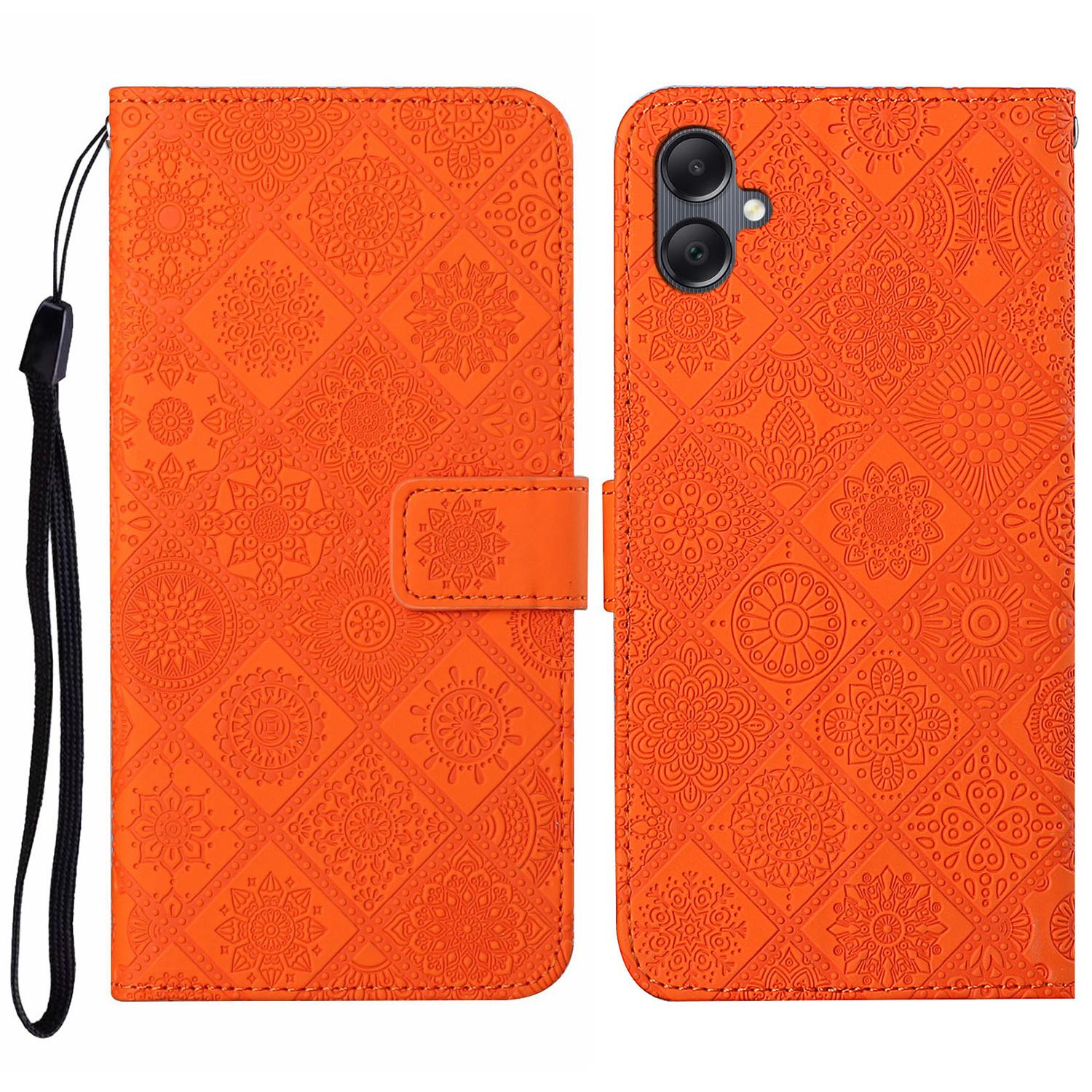 

For Samsung Galaxy A07 4G Case Leather Case Ethnic Style Wallet Phone Cover with Strap Orange