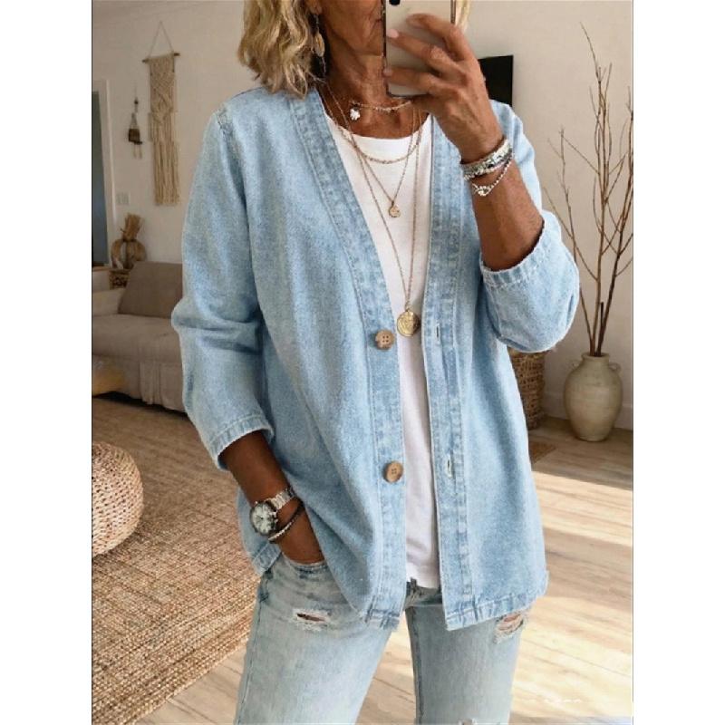 2026 Spring and Autumn New Women s Casual Faux Denim Cardigan Jacket S светло-синий
