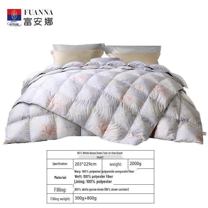 

FUANNA 95% White Goose Down Silk Two-in-One Duvet Insert 200*230cm