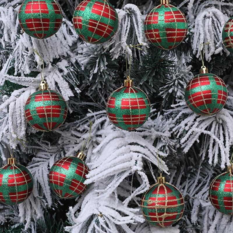 2 Boxes Christmas Tree Decorations Tartan Pattern Plastic Hanging Ball Festival Home Holiday Party Decorative Accent
