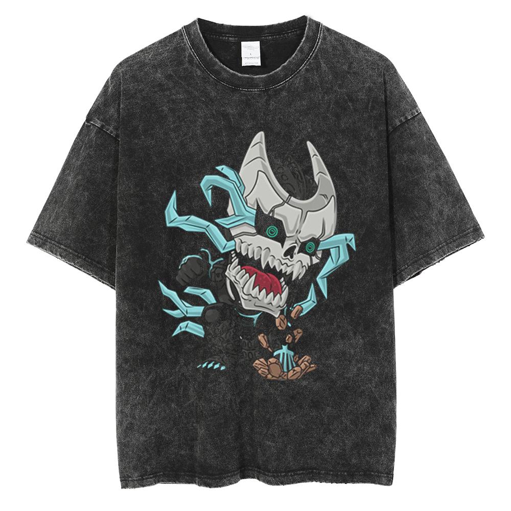 Japan Anime Kaiju No. 8 Cool Print T Shirt Men Women Vintage Washed Cotton Tshirts Oversized T-shirt Harajuku Male Y2k Tee