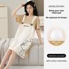 Summer Women Short Sleeve Nightgowns with Chest Pad Female cartoon Print Homewear young Girl Cute Nightdress casual loose Loungewear