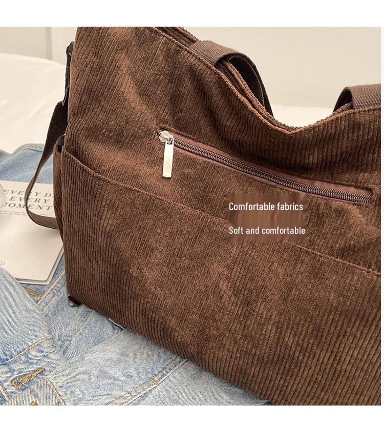 High-Capacity Women's Corduroy Tote - Stylish Cross-Border Commuter & Travel Bag