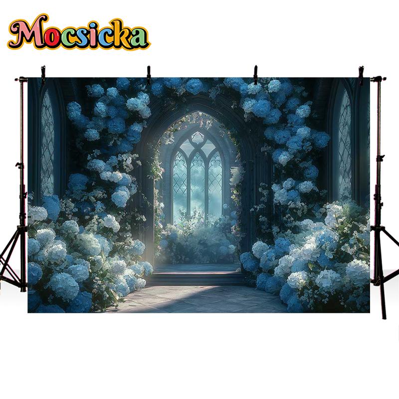 Mocsicka Photography Background Dreamy Misty Arch Castle Floral Decor Wedding Maternity Adult Art Portrait Backdrop Photo Studio