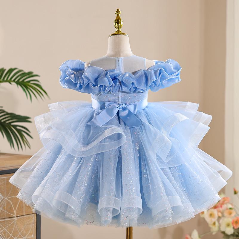 Girls' Formal Flower Girl Princess Dress with Sequined Puffy Skirt - Ideal for Piano Performances