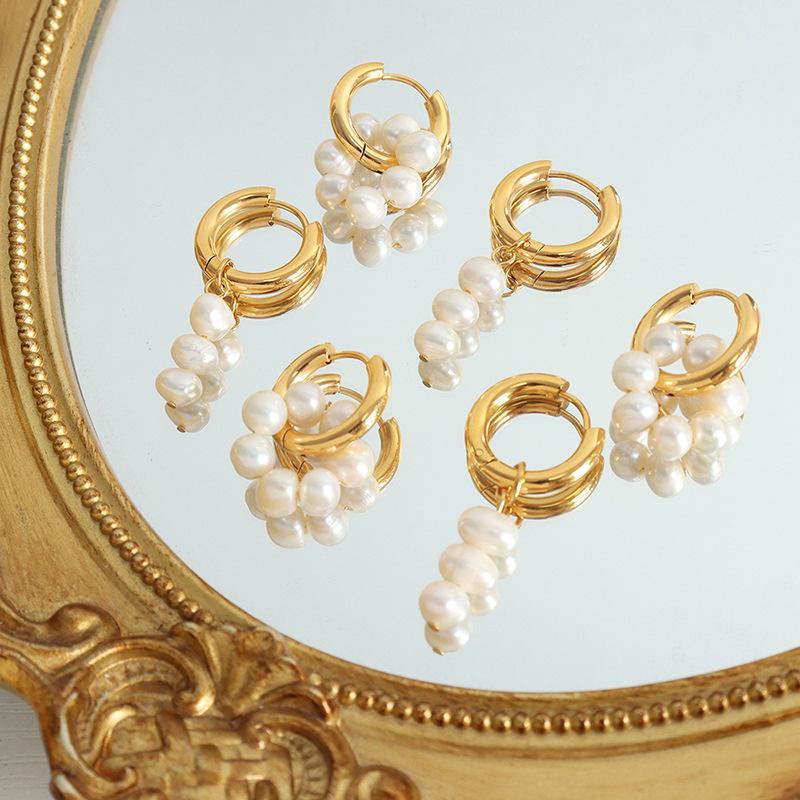 Luxury Minimalist Freshwater Pearl Earrings for Women: French Style, Real Gold Plated, Non-Fading
