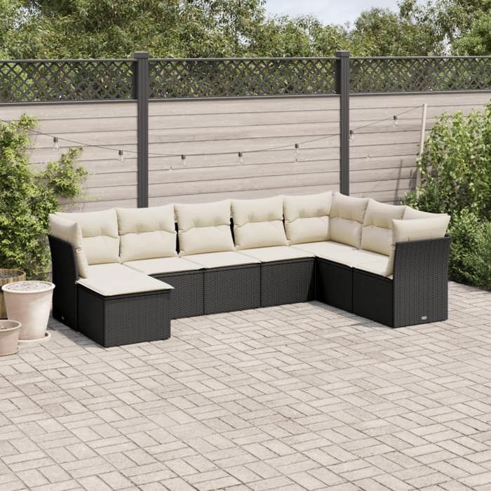 VidaXL Salon de Jardin avec Coussins 8 pcs, Canapés de Terrasse, Ensemble de Meubles de Patio, Mobilier d'Extérieur, Noir 3249885