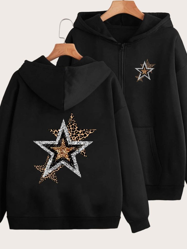 Star sweater men's and women's autumn and winter zipper cardigan high street style loose coat couple new top