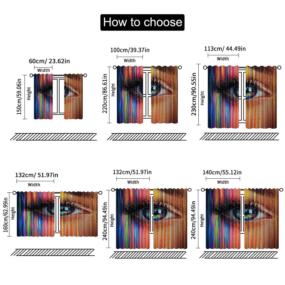 2pcs   Spring Summer Curtains Modern Color Eyelids and Eyelashes Semi-Sheer Curtains Durable 100% Polyester Fabric Home Decor for