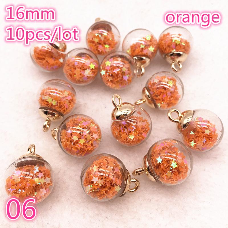 New 16mm Colorful Transparent Ball Glass Star/Round Charms Pendant Find Hair Accessories Jewelry Charms Earring
