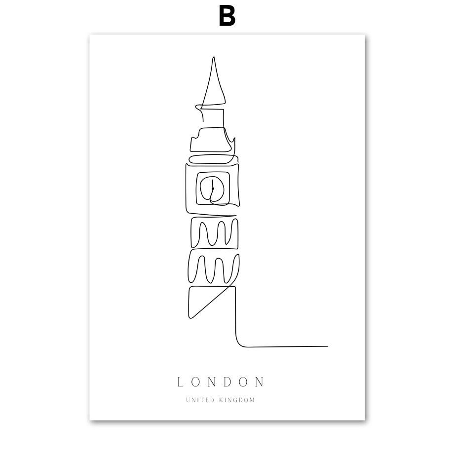 New York Rome Colosseum Amsterdam Paris Tower Line Wall Art Print Canvas Painting Nordic Poster Decor Pictures For Living Room