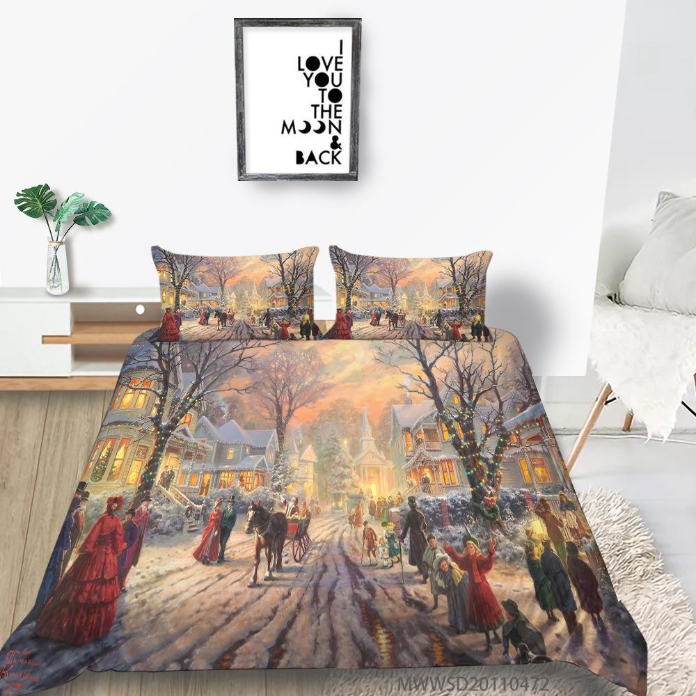 3D Digital Printing Quilt Cover Pillowcase Two Or Three Piece Set Christmas Gift Polyester