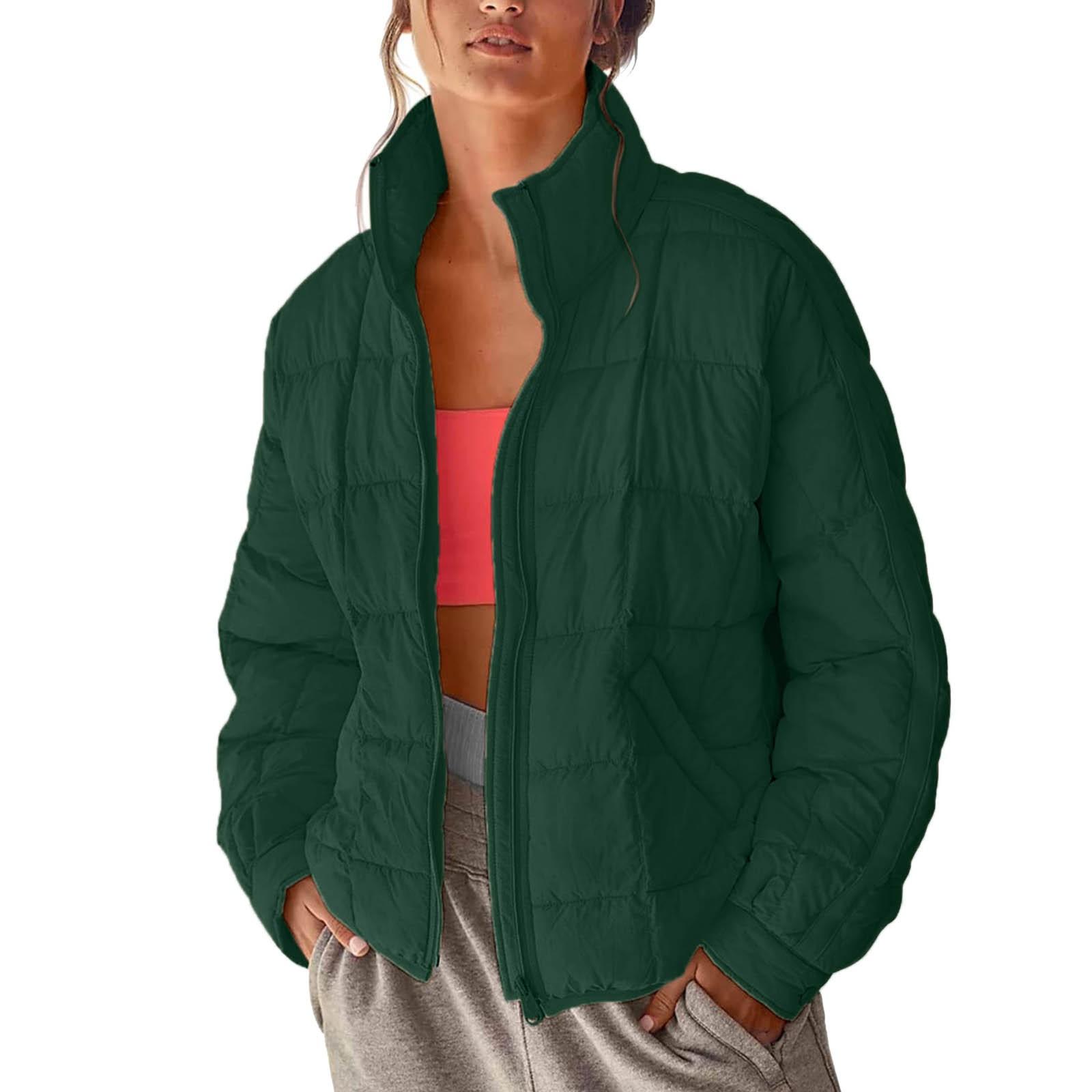 

Женская однотонная хлопковая куртка с длинными рукавами и карманами и зимняя куртка на молнии S зелёный