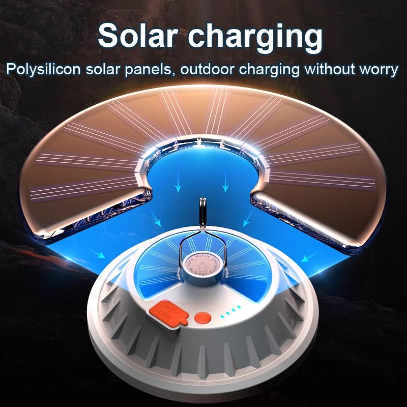 Powerful Camping Light Solar Rechargeable Portable Lantern Hook Emergency Energy Camping Lantern Saving Bulb Lamp